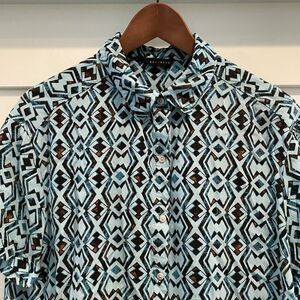 Jane + Delancey Top Women's Large Turquoise Blue Aztec Southwest Button Up